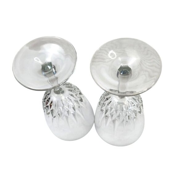 Clear Crystal Claret Wine Glasses Set Of 2 With Intricate Starburst Base Design - Picture 2 of 5